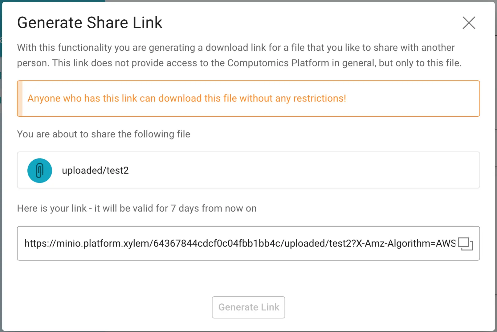 File Browser - Share Link - Success